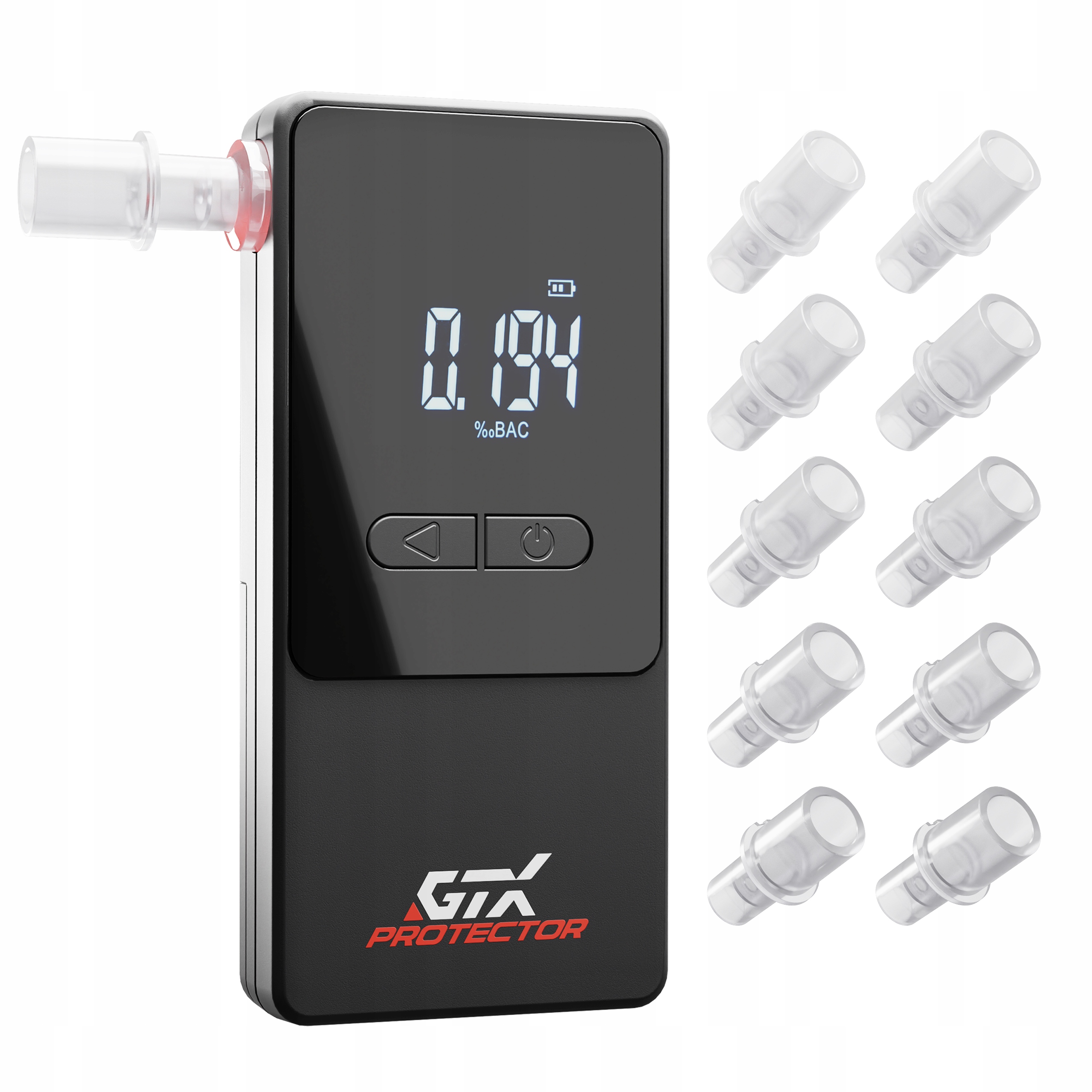 GTX PROTECTOR Alkohol tester + 5x Náustok, Kalibrácia
